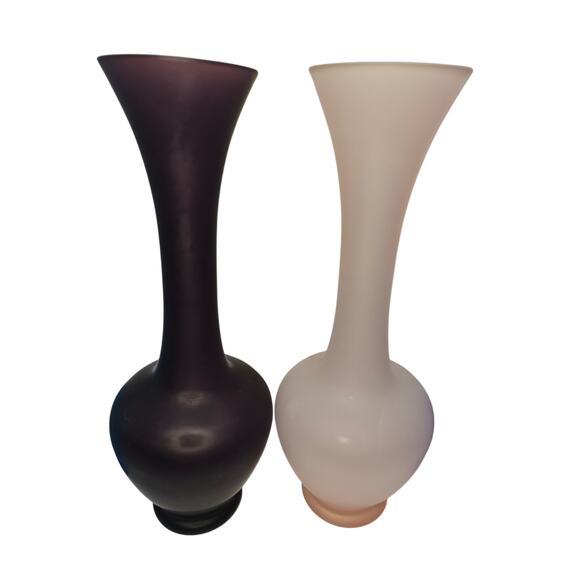 Set of 5 Colored Satin Glass Bud Vases 7.5" Tall EUC - Picture 3 of 12